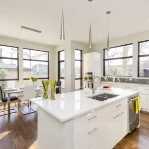 Modern kitchen with bright natural light.
